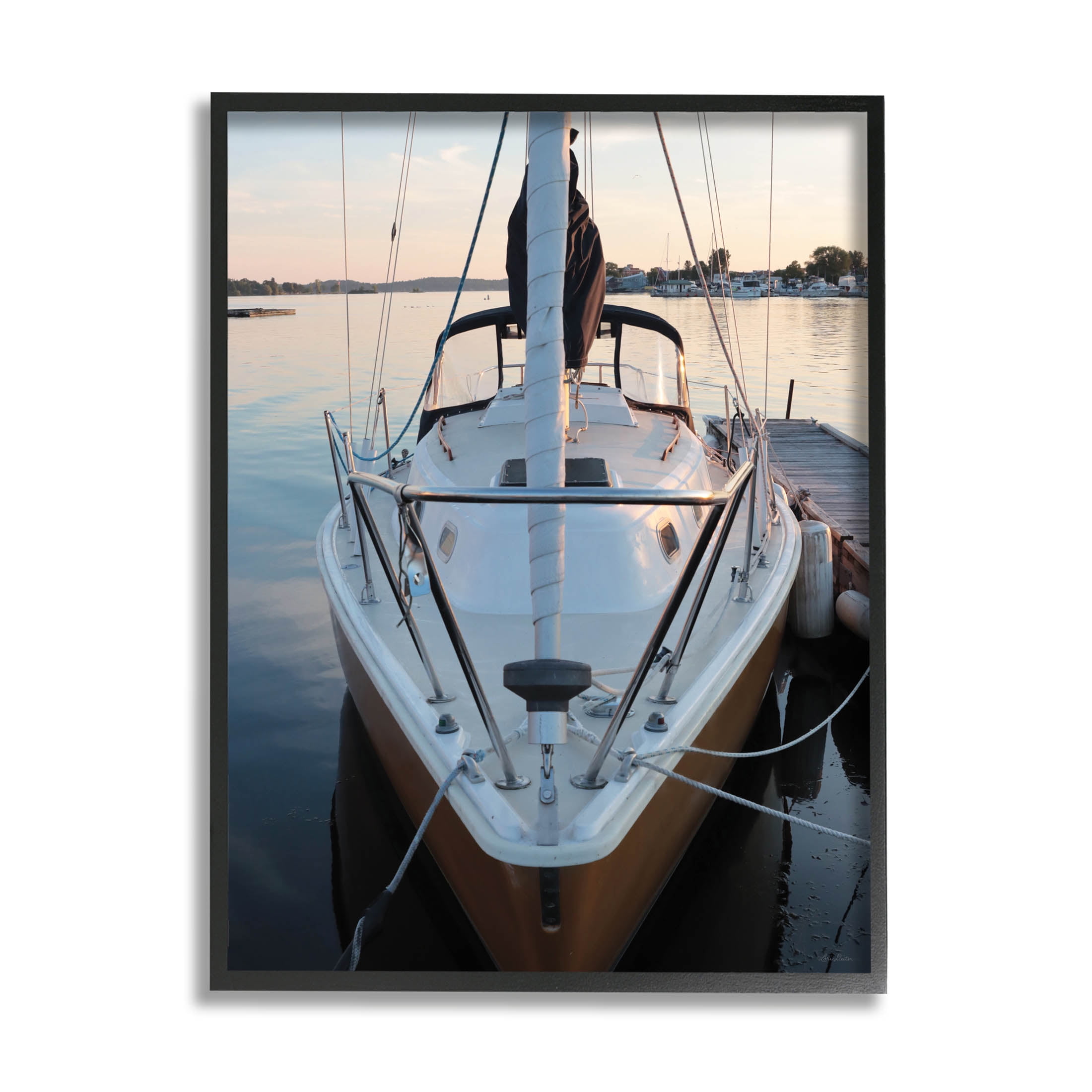 Boat Mast Ocean Marina Transportation Photograph Black Framed Art Print Wall Art
