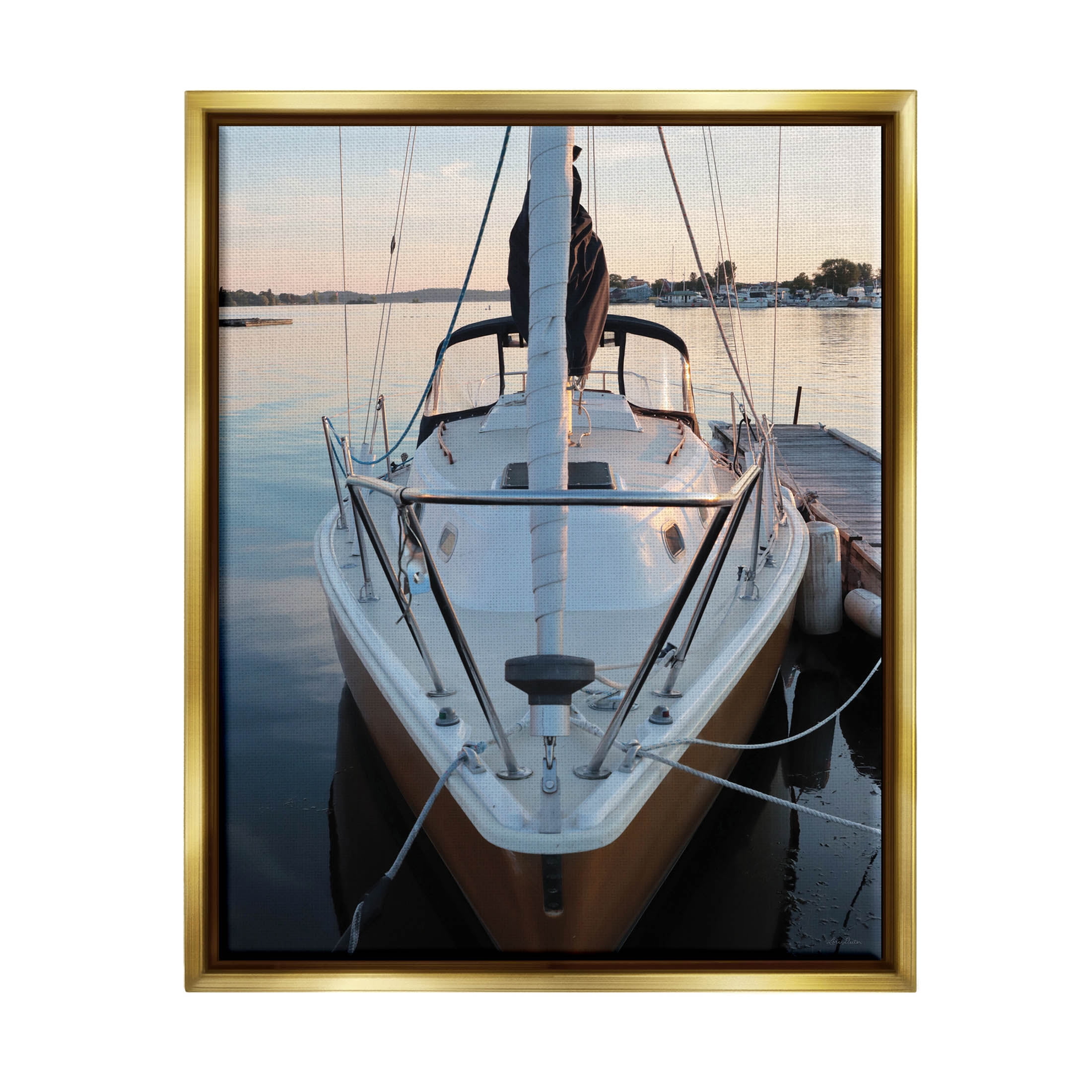 Boat Mast Ocean Marina Transportation Photograph Metallic Gold Framed Art Print Wall Art