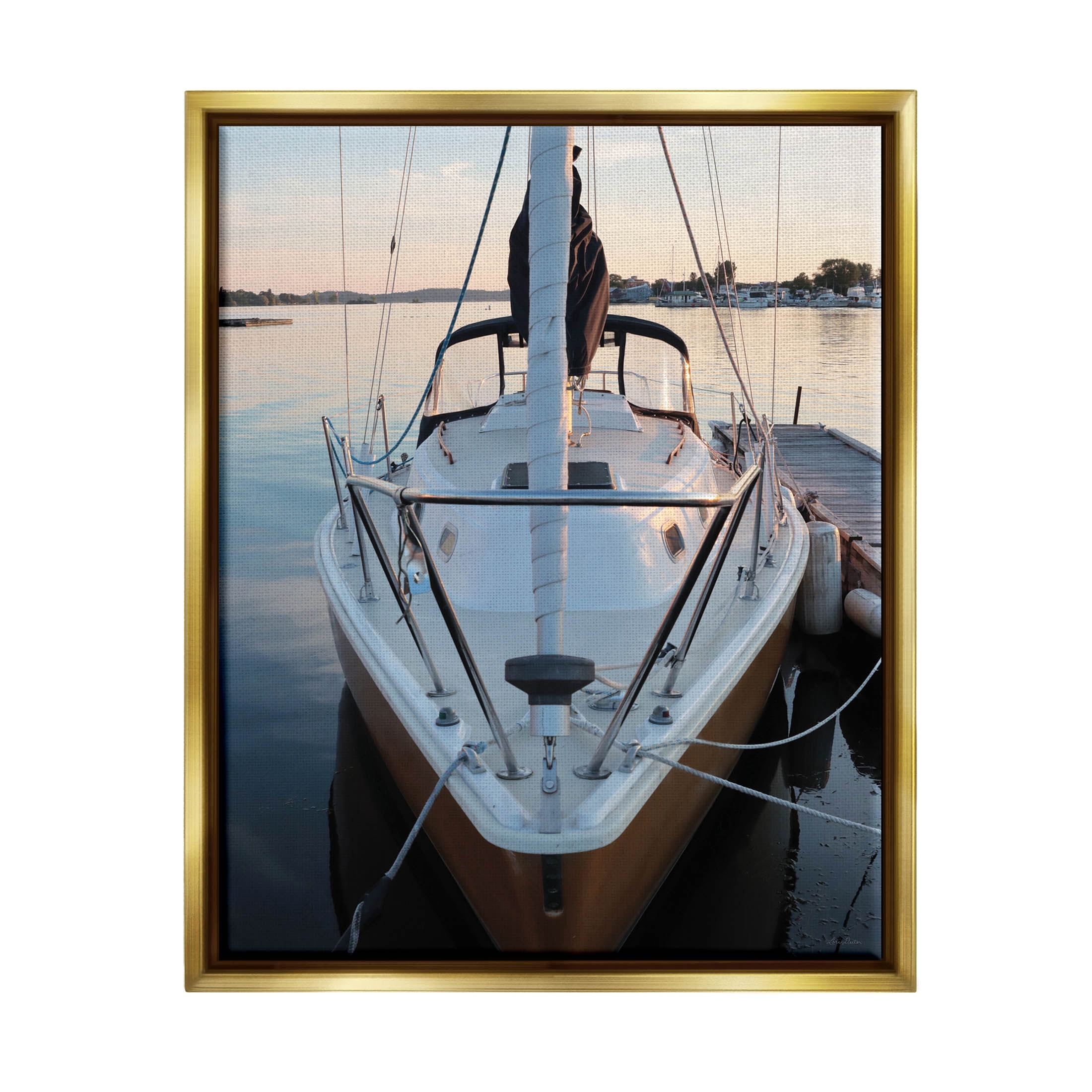 Boat Mast Ocean Marina Transportation Photograph Metallic Gold Framed Art Print Wall Art
