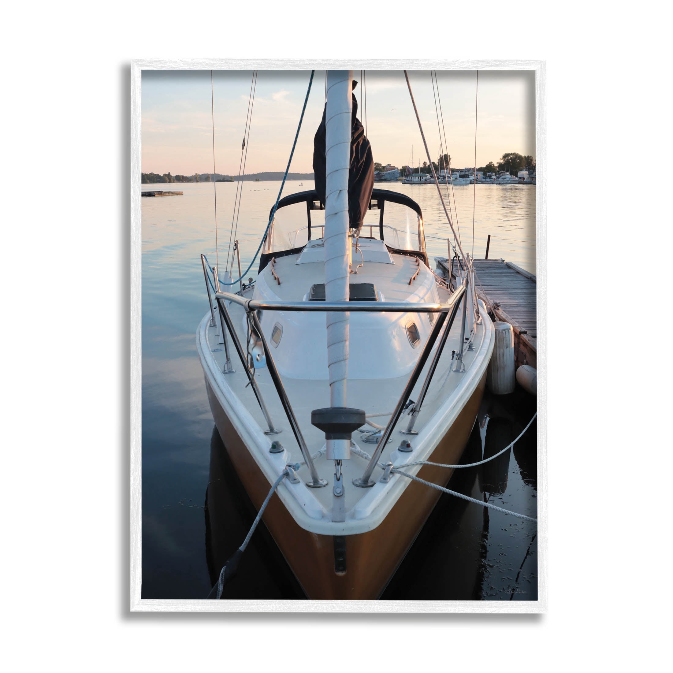 Boat Mast Ocean Marina Transportation Photograph White Framed Art Print Wall Art