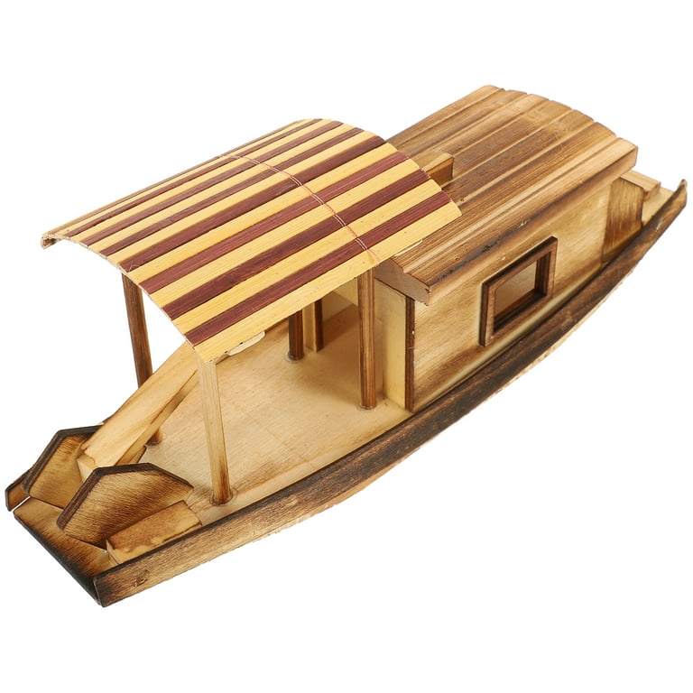 Boat Model Wood Canoe Kit Ornament Fishing Models for Adults Child Man, Size: 27X10.5X7CM, Other