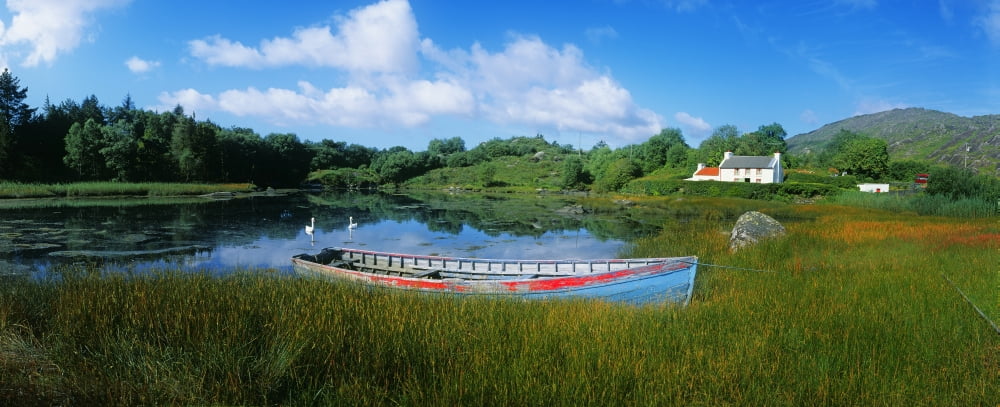 Boat Moored At A Harbor Ellens Rock Harbor Glengarriff County Cork Republic Of Ireland Canvas Art - The Irish Image Collection Design Pics (30 x 12)