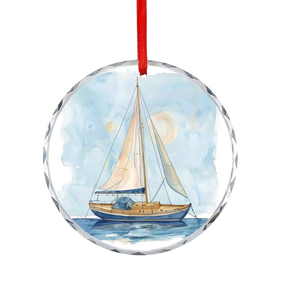 Boat Name Nursery Print Xmas Ornament Ocean Sea Sailing Boat Round Glass Christmas Ornaments Gift Exchange Present Ideas