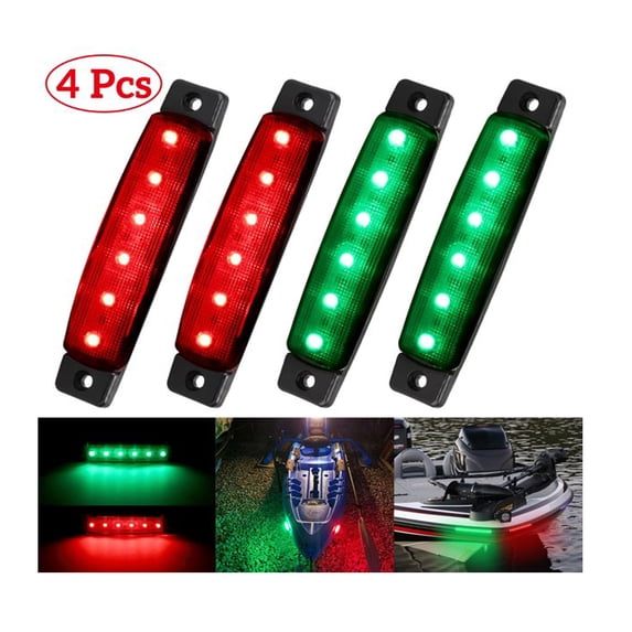 Boat Navigation LED Lighting Kit - 4 Pieces Green Red High Bright 6-LED Boat Bow Stern Light Waterproof Port Starboard Light for Sailboat, Pontoon Boat & Kayak