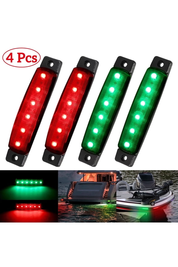 Boat Navigation LED Lighting Kit, TSV 4pcs 3.8inch 12V Green Red High Bright 6-LED Boat Bow Stern Light, IP65 Waterproof Port Starboard Light for Sailboat, Pontoon Boat, Kayak