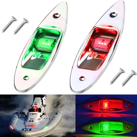 Boat Navigation Lights, 12V Stainless Steel Marine Navigation Lights, Waterproof Red & Green LED Marine Boat Yacht Sailing Signal Warning Light