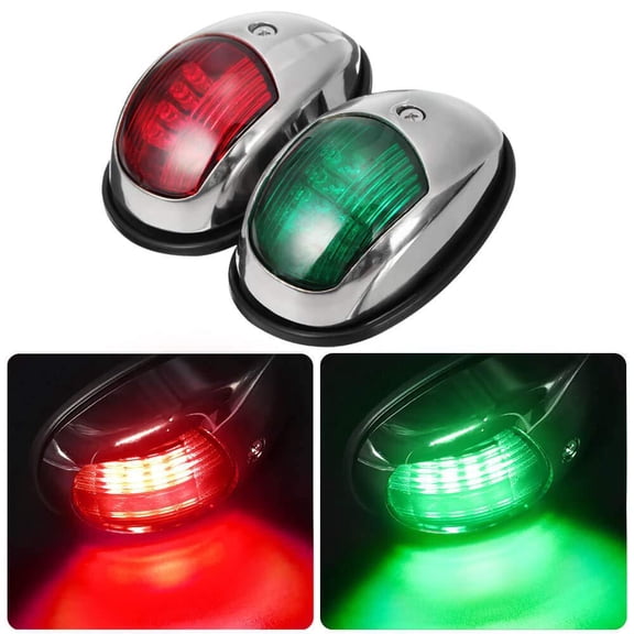 Boat Navigation Lights Red and Green Bow Light LED Vertical Mount 1 Pair (Vacuum Electroplate Silver)
