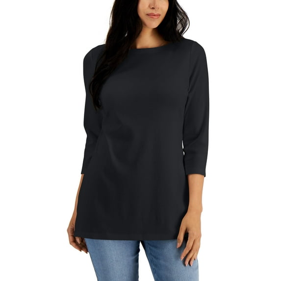 Boat-Neck 3/4-Sleeve Top Deep Black XL