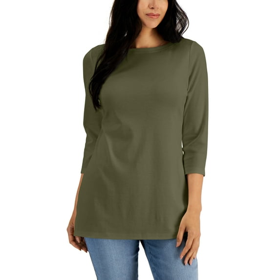 Boat-Neck 3/4-Sleeve Top Winter Moss XL