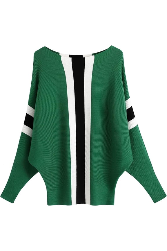 Boat Neck Batwing Sleeves Dolman Knitted Sweaters and Pullovers Tops for Women