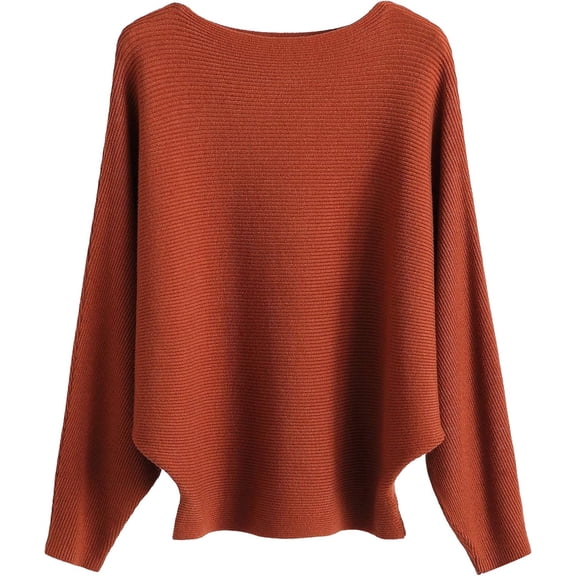 Boat Neck Batwing Sleeves Dolman Knitted Sweaters and Pullovers Tops for Women