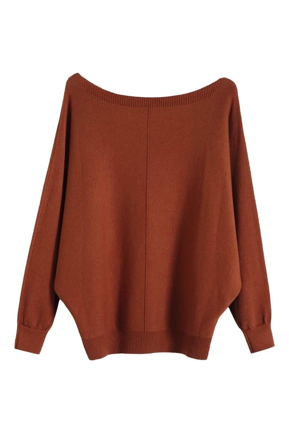 Boat Neck Batwing Sleeves Dolman Knitted Sweaters and Pullovers Tops for Women