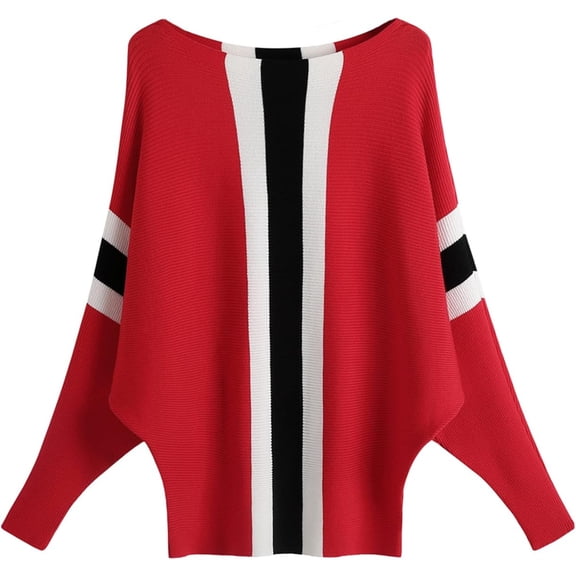 Boat Neck Batwing Sleeves Dolman Knitted Sweaters and Pullovers Tops for Women