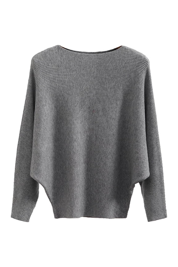 Boat Neck Batwing Sleeves Dolman Knitted Sweaters and Pullovers Tops for Women