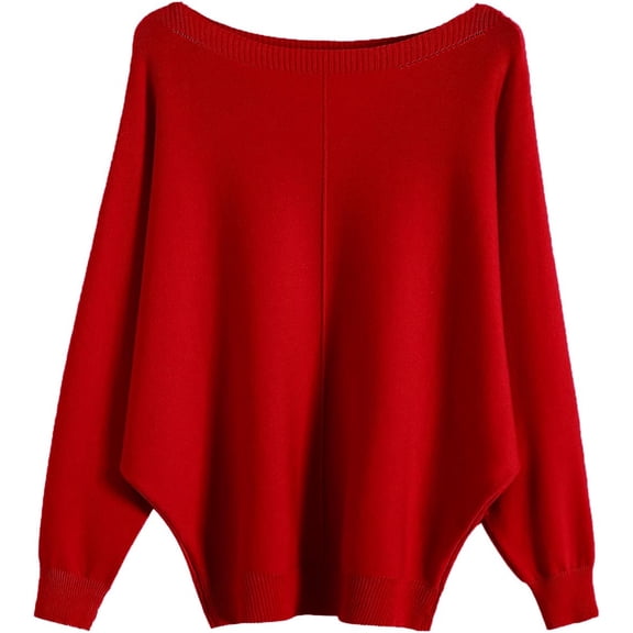 Boat Neck Batwing Sleeves Dolman Knitted Sweaters and Pullovers Tops for Women