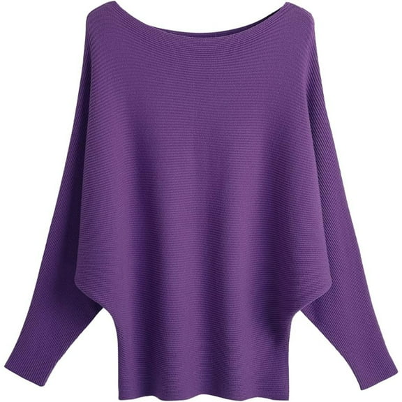 Boat Neck Batwing Sleeves Dolman Knitted Sweaters and Pullovers Tops for Women