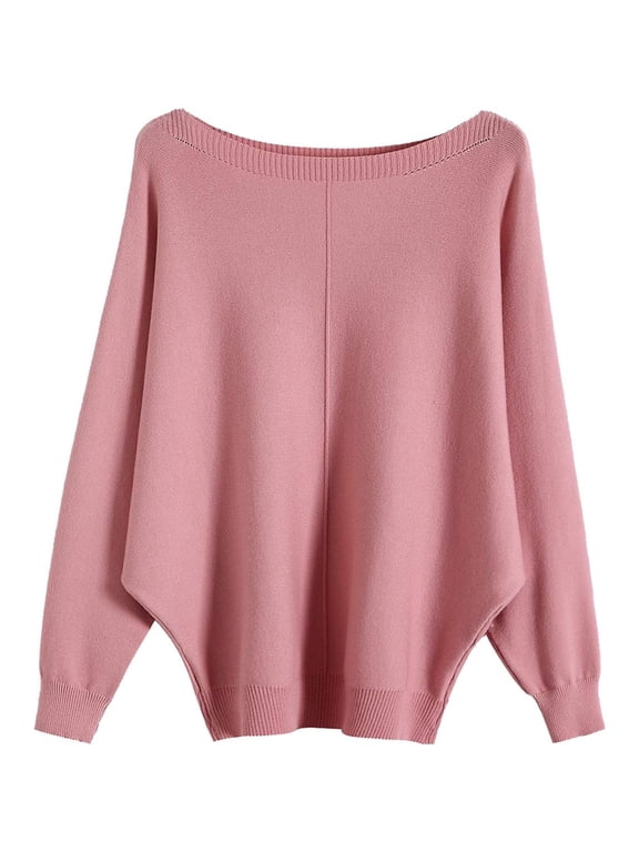 Boat Neck Batwing Sleeves Dolman Knitted Sweaters and Pullovers Tops for Women