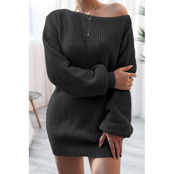 Boat Neck Long Sleeve Mini Sweater Dress - Stylish Comfortable