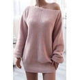 thumbnail image 1 of Boat Neck Long Sleeve Mini Sweater Dress - Stylish  Comfortable, 1 of 11