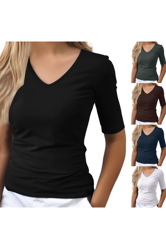 Boat Neck Ruched T Shirt, Baberdicy Women's Boat Neck T Shirts Short Sleeve Ruched Side Solid Color Slim Fit Casual Summer Tees Women Slim Casual Top, Black 3Xl