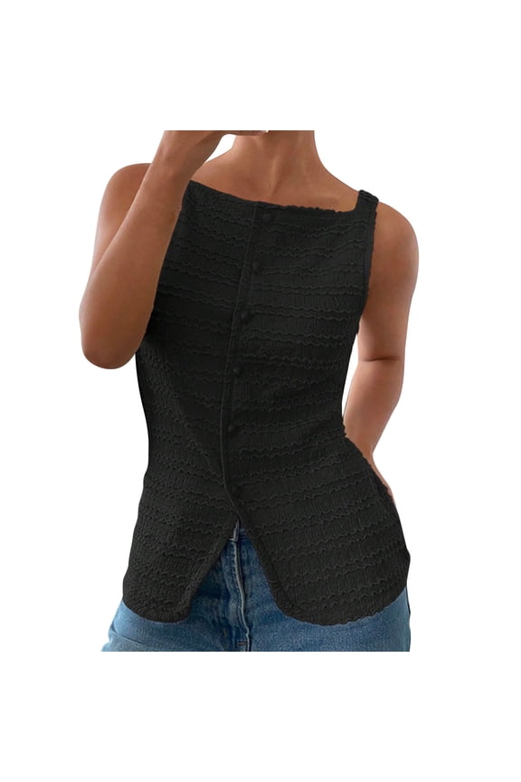 Boat Neck Sleeveless Top for Women Side Slit Hem Casual Blouse Loose Fit Tunic Shirt for Effortless Chic & Beach Cover Up Outfits