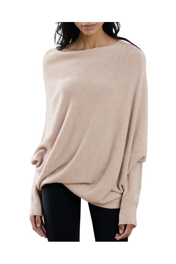 Boat Neck Women Long Sleeve Soft Knit Sweaters Loose Pullover
