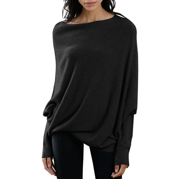 Boat Neck Women Long Sleeve Soft Knit Sweaters Loose Pullover