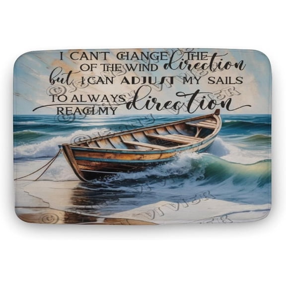 Boat Ocean Sunrise Beach Wave Reach My Destination Flannel Bathroom Rug 16""x24"" Bath Rug Ocean Scene Bathroom Rugs Non Slip Backing Washable Floor Comfortable Rug for Home Office, Doormat 04