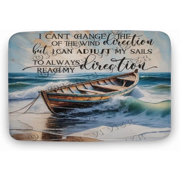 Boat Ocean Sunrise Beach Wave Reach My Destination Flannel Bathroom Rug 20""x32"" Bath Rug Ocean Scene Bathroom Rugs Non Slip Backing Washable Floor Comfortable Rug for Home Office, Doormat 04