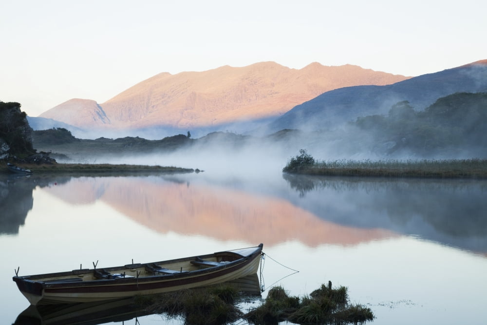 Boat On A Tranquil Lake Killarney National Park Killarney County Kerry Ireland Canvas Art - Peter Zoeller Design Pics (19 x 12)