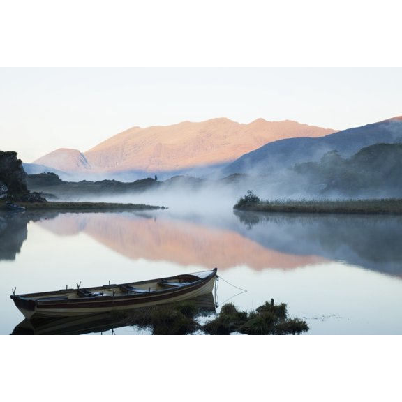 Boat On A Tranquil Lake Killarney National Park Killarney County Kerry Ireland Canvas Art - Peter Zoeller Design Pics (19 x 12)
