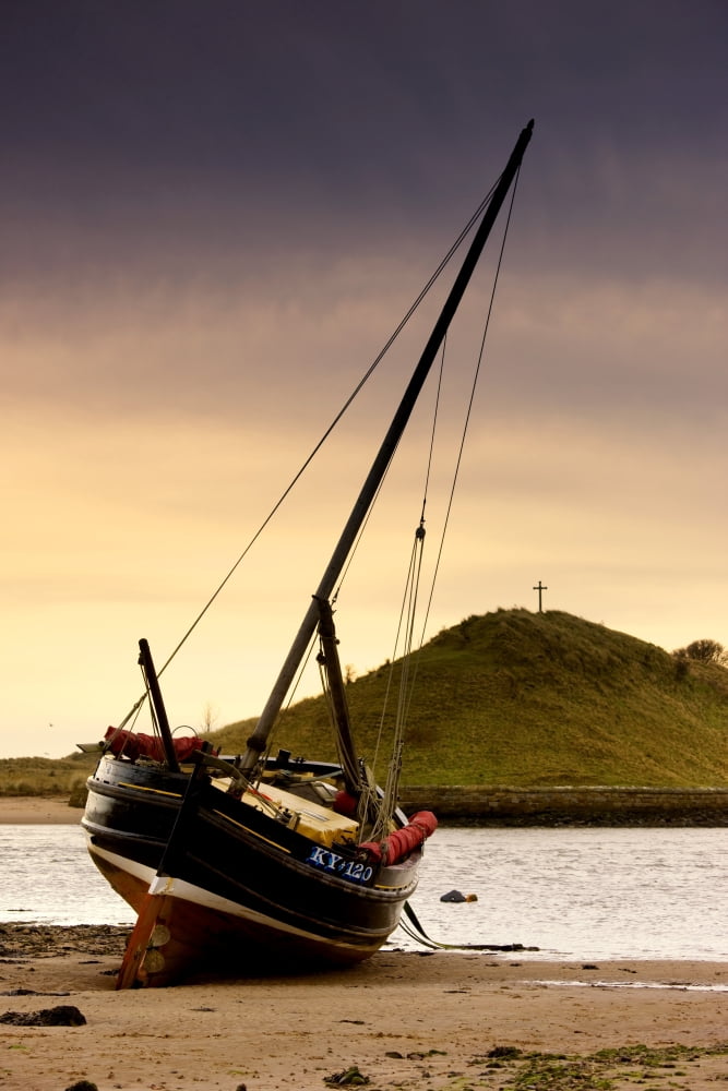Boat On Beach At Low Tide Alnmouth Northumberland England Canvas Art - John Short Design Pics (24 x 38)
