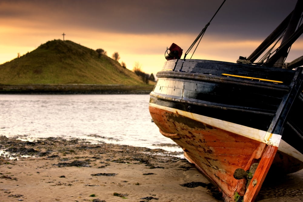 Boat On Beach At Low Tide Alnmouth Northumberland England Canvas Art - John Short Design Pics (38 x 24)