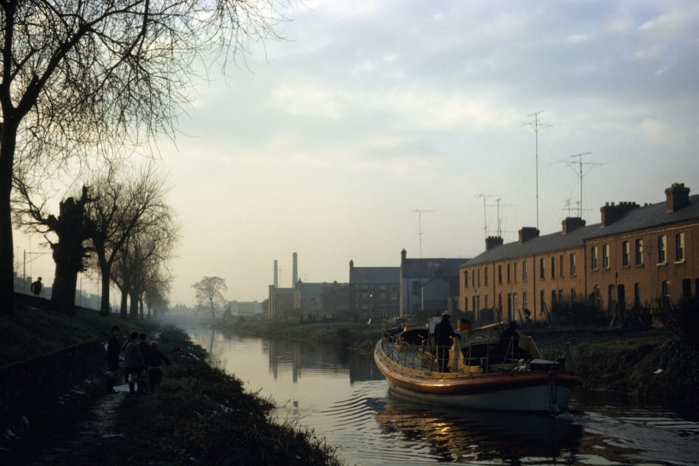 Boat On Grand Canal Dublin City County Dublin Ireland Canvas Art - The Irish Image Collection Design Pics (38 x 24)