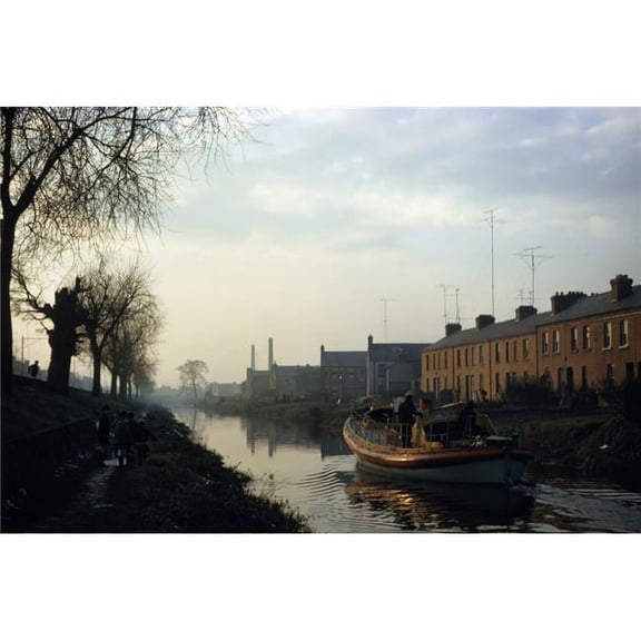 Boat On Grand Canal Dublin City County Dublin Ireland Poster Print, Large - 38 x 24