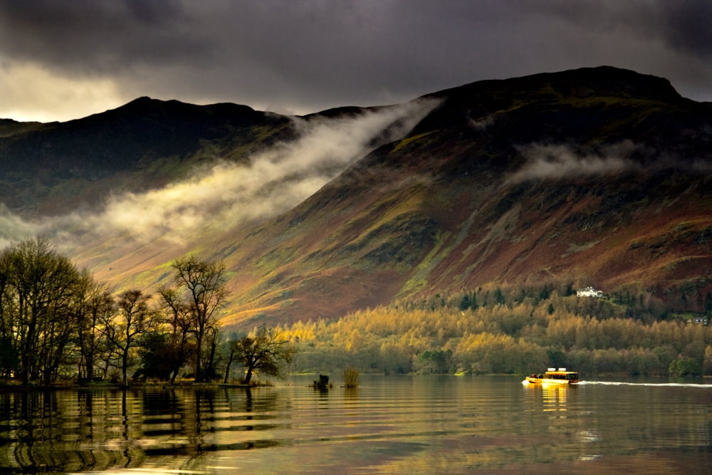 Boat On Lake Derwent Cumbria England Canvas Art - John Short Design Pics (34 x 22)