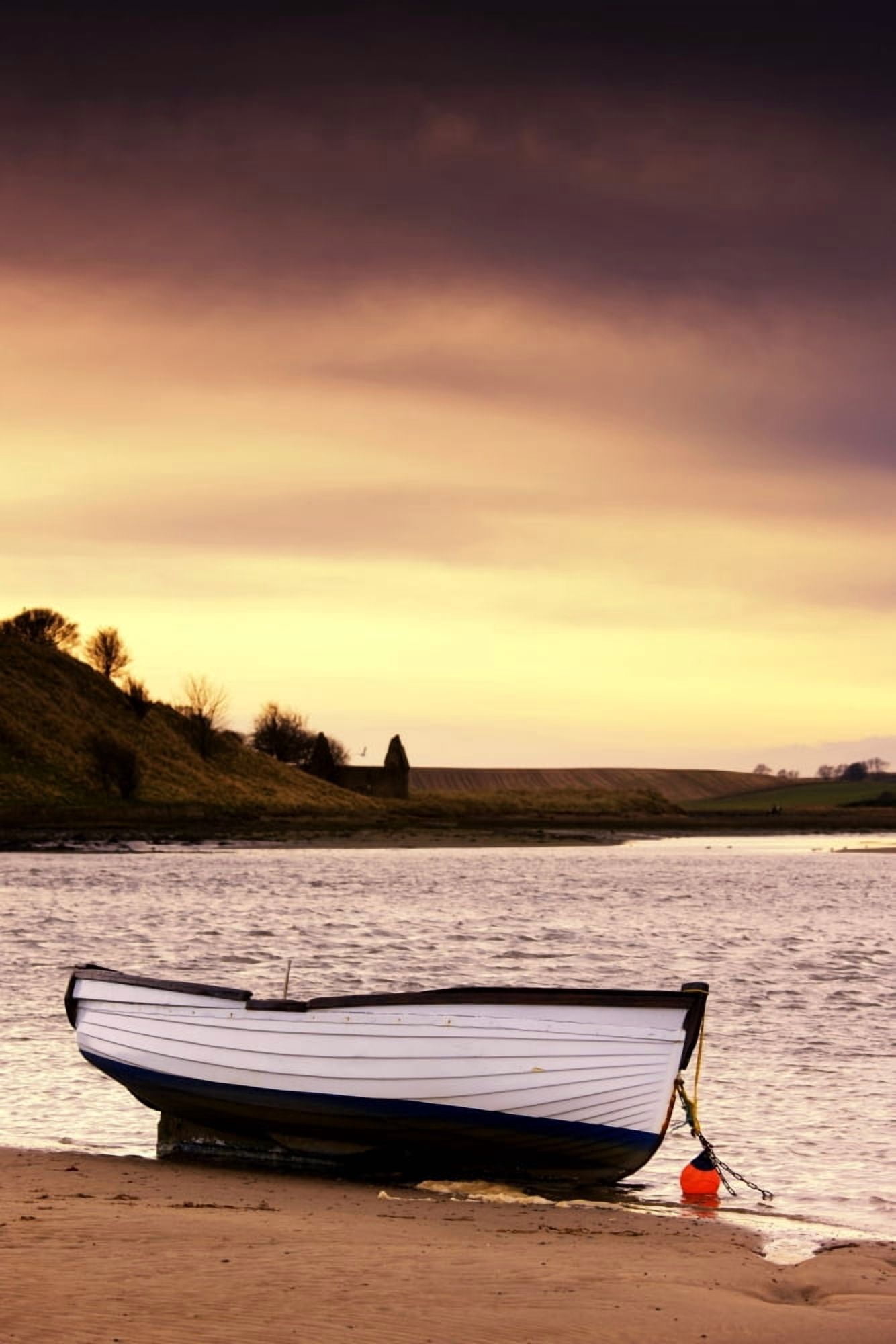 Boat On Seashore Alnmouth Northumberland England Canvas Art - John Short Design Pics (24 x 38)