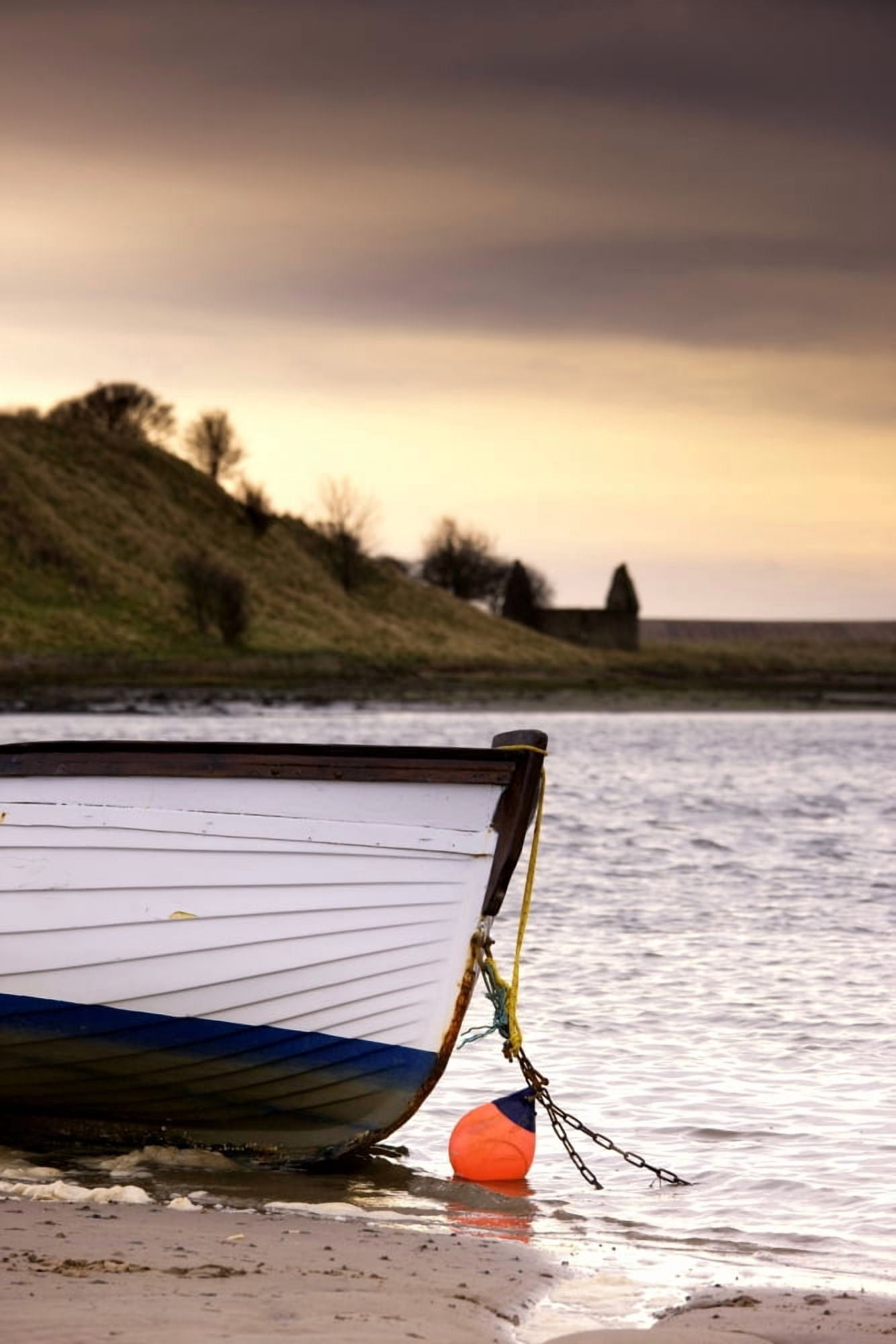 Boat On Seashore Alnmouth Northumberland England Canvas Art - John Short Design Pics (24 x 38)