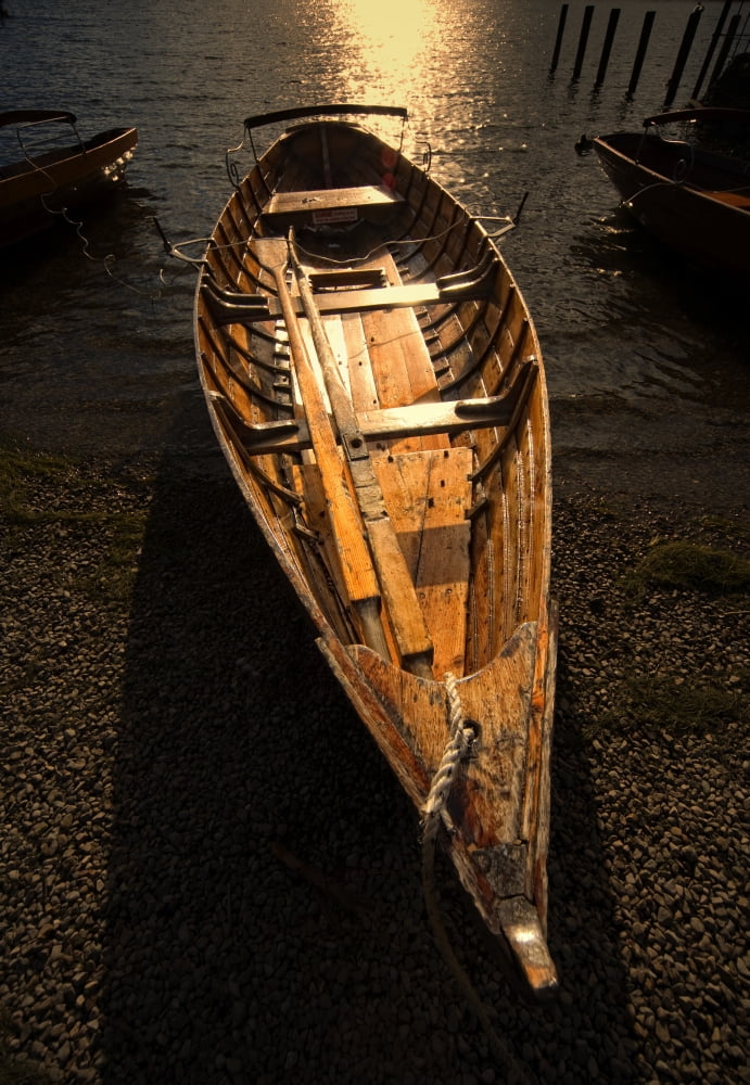 Boat On Shore Keswick Cumbria England Canvas Art - John Short Design Pics (22 x 34)