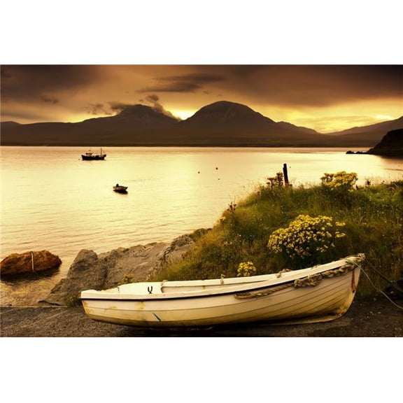 Boat On The Shore At Sunset Island of Islay Scotland Poster Print, Large - 34 x 22