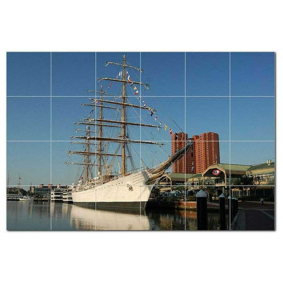 Boat Photo Ceramic Tile Mural Kitchen Backsplash Bathroom Shower, 404177-XL64