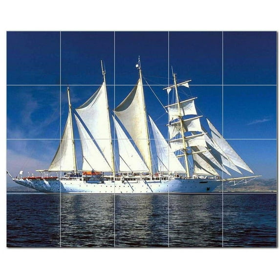 Boat Picture Ceramic Tile Mural Kitchen Backsplash Bathroom Shower, 404198-M54