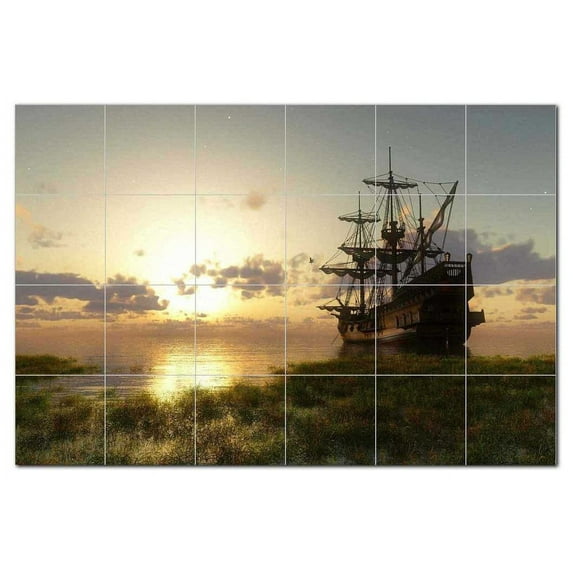 Boat Picture Ceramic Tile Mural Kitchen Backsplash Bathroom Shower, 404201-M64