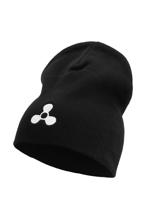 Boat Propeller Icon Embroidered Big Size Superior Cotton Short Knit Beanie - Black XL-3XL