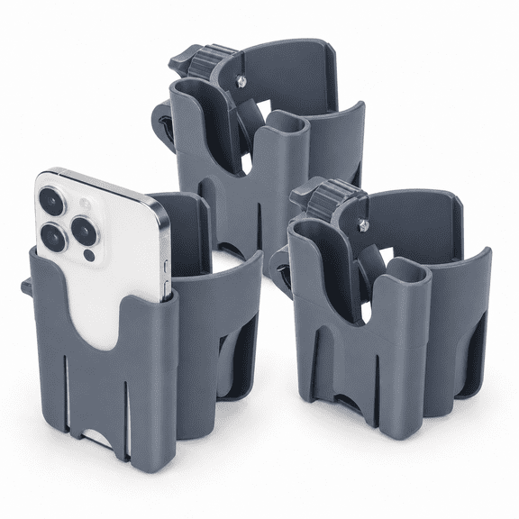 Boat Rail Cup Holder 3 Pack, No-Drill Clamp-On Marine Cup Holders 360° Adjustable for Pontoon Boat, Bimini Top, Grab Bar, PWC, Jet Ski, Fits Round & Square Rails 15-40mm, Boat Gifts for Men Gray