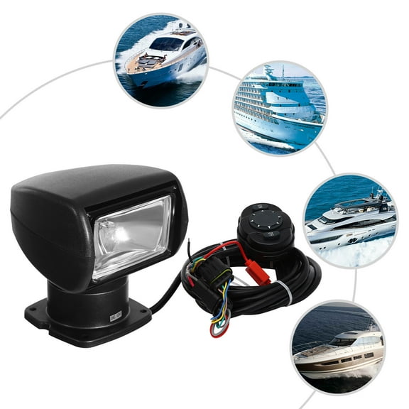 Boat Remote Control Spotlight, DC12V 100W Black Boat Search Light, Boat Spotlight Boat Search Light Electric Corded