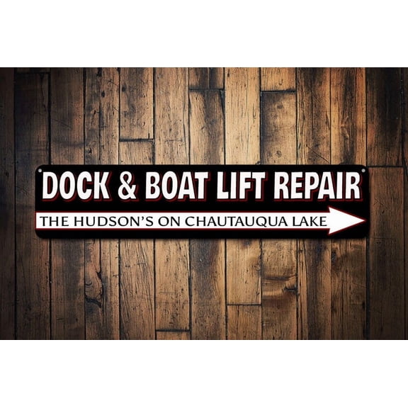 Boat Repair Sign Dock & Boat Lift Repair Arrow Sign Family Name Sign Custom Lake House Sign Boat Repair - Size: 16 x 4 Inches