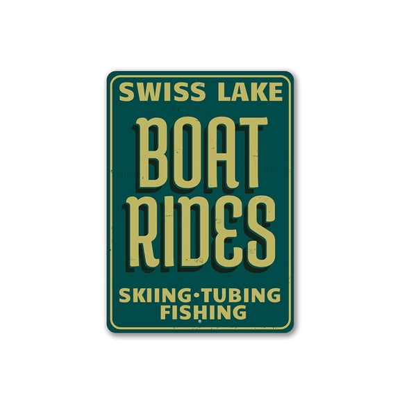 Boat Rides Sign, Custom Lake House Sign, Skiing Tubing Fishing Sign, Lake Name Sign, Lake Aluminum Decor - 4x18 inches