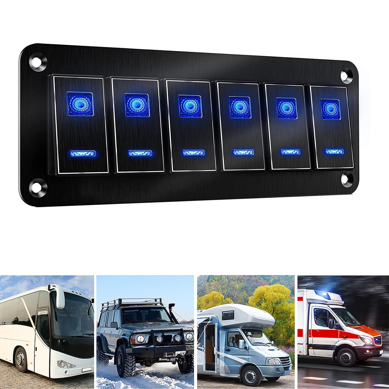 Boat Rocker Switch Panel, Aluminum Alloy Pre Wired Waterproof ON Off