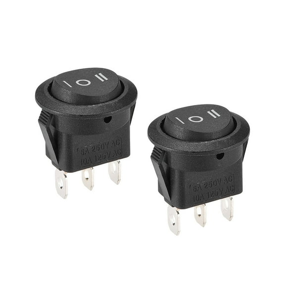 Boat Rocker Switch Round Toggle Switch Black for Boat Car Marine 3pins ON/OFF/ON AC 250V/6A 125V/10A, 2pcs